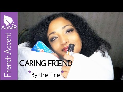 ASMR Caring friend soothing role play by the fire *hand movements head massage & rain