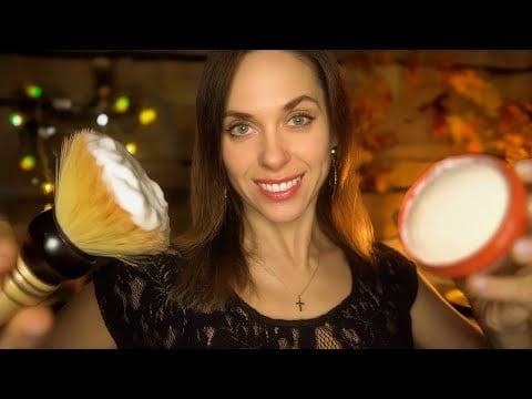 ASMR Sleep-inducing HAIRCUT for men, Shave and oil massage and Fireplace sounds, Personal Attention