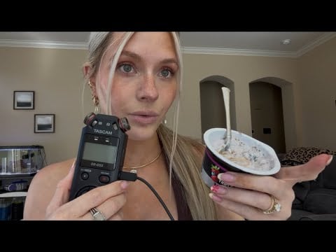ASMR Eat Yogurt With me (Clicky Whisper Ramble, Eating Sounds)