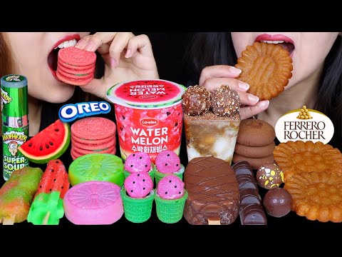 ASMR WATERMELON SHAVED ICE DESSERT, FERRERO ROCHER CAKE, PINK OREO COOKIE, YAKGWA, SOUR ROCKET POP먹방