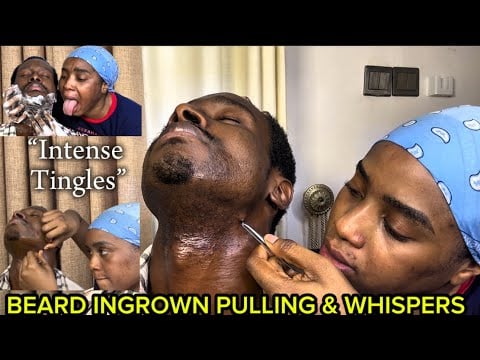 ASMR Satisfying Beard Nitpicking,Neck Massage,Whispers,Ingrown  hair pull out,Intense foam tingles 