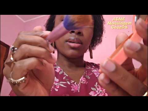ASMR Maquiagem Caseira em Você COMPLETA 💄 | sons de Pincel, blush, batom, gloss ..