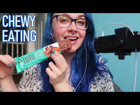 ASMR CHEWY Salted Caramel Protein Bar & Playing With Wrapper (Tapping, Crinkles & Eating Sounds)