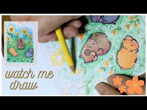Hamster Full Drawing and Coloring ASMR No Talking   ( ˘ ³˘ )♡