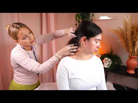 ASMR Realistic Upper Body Chiropractic Exam + Adjustments with Head Pressure, Hair Touch + Massage