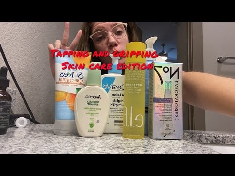 Fast and aggressive gripping/sticky tapping, tapping, lid sounds, liquid sounds with skin care