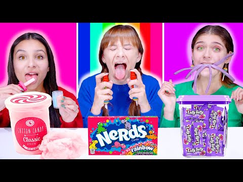 ASMR Purple VS Pink VS Rainbow Party | Eating Only One Color Food By LiLiBu