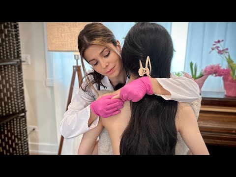 ASMR Unintentional Chiropractic Adjustment Shoulder Exam |Sharp Or Dull, Skin Cracking, Hair Pulling