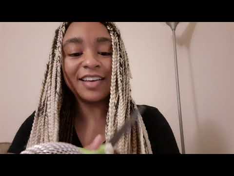 ASMR HAIR PLAY WITH MY  BOX BRAIDS,  PART 1 CUTTING MY HAIR   CHIT CHAT SOFT WHISPER RAMBLING