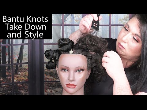 ASMR | Bantu Knots Take Down and Style (Hair Play, Whispering) Hair Salon Roleplay