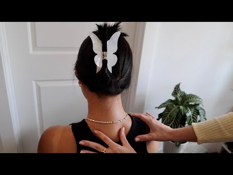 ASMR | Hair parting, scalp scratching, hair brushing & massage on Lina 🦋 (whisper, rain sounds)