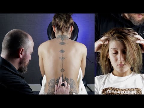 [ASMR]Soothing Head Massage with Light Touch Back Tattoo Tracing To Lull You To Sleep [No Talking]