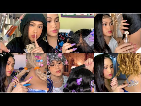 ASMR 1 Hr Hair Play, Scalp Scratch / Massage, Back Scratch, Injection, Spa, Makeup | RP Compilation