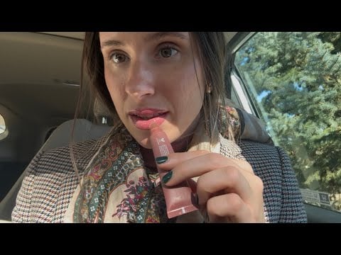 ASMR reapplying lipgloss in my car 👄 (tingly whispers + tongue clicking) 