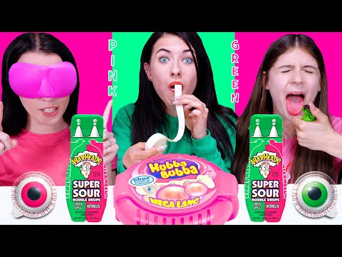 ASMR Pink Food VS Green Food (Candy Race with Closed Eyes, Eating Only One Color)