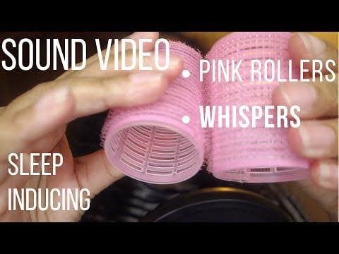 ASMR binaural close up whispering + sleep inducing sounds *Pink rollers