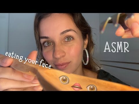 ASMR eating your face | wooden spoon and mouth sounds