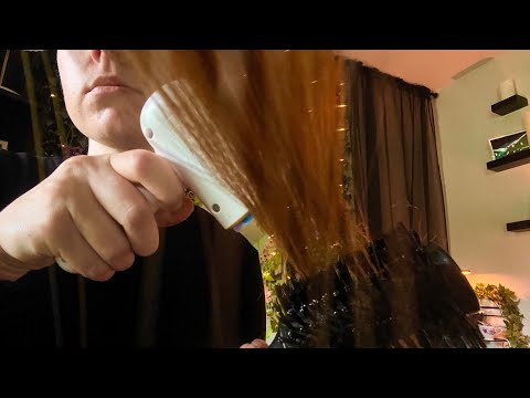 ASMR Hair Style and Blow Dry | Salon Series Pt 4/5 soft hairdryer, brushing, combing, cape sounds