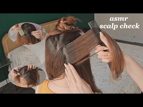 ASMR HAIR PARTING-FOCUSED SCALP CHECK with long nails, jade comb, and fine tooth comb - no talking