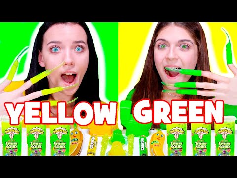 ASMR Yellow and Green Candy Race Eating Mukbang