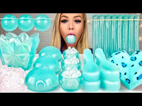 ASMR CLEAR BLUE FOOD* BLUE BOWL, BOBA, SPOON, EDIBLE CRYSTAL, MUKBANG 먹방