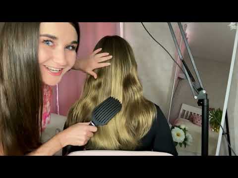 Relaxing Hair ASMR with My Friend, Hair Brushing, Playing and Trimming!