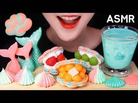 MERMAID FOOD ASMR CLAM MACARON ASMR MERMAID DESSERT ASMR MERMAID CHOCOLATE ASMR MERINGUE MUKBANG