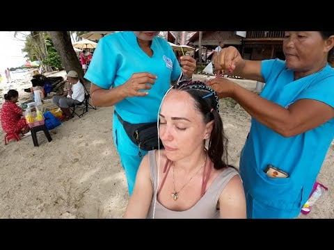 Dos mujeres trenzan mi cabello en una playa de Filipinas 🇵🇭 Trenzas Fantasía ✨