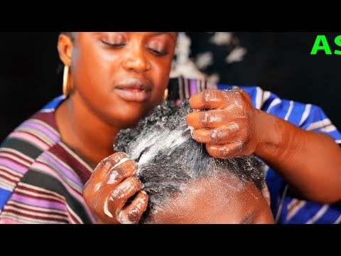 A whisper shampoo hair massage, by hair parting, scalp scratching, for deep sleep  