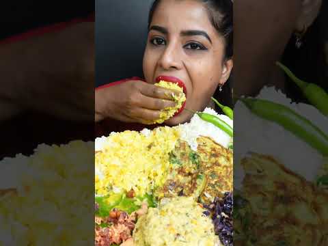 ASMR Eating South Indian Thali,Rice,Sadhya,Kheer,Sambar,Papad,Veg Stir Fry ASMR Eating Food Video