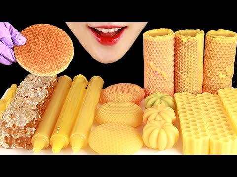 HOMEMADE BEESWAX CANDY HONEY JELLY ASMR HONEYCOMB MUKBANG ASMR 🍯