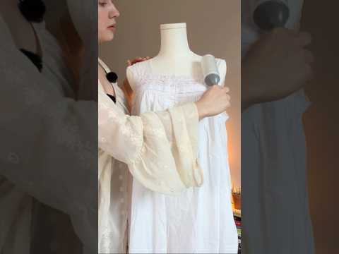 Meticulous ASMR: prepping a vintage nightgown 🌾 #ASMR #vintagefashion #lintrolling #satisfying