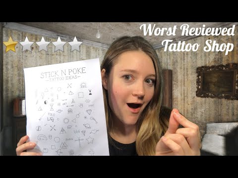 ASMR Worst Reviewed Tattoo Shop 😱 (gum chewing, tracing)