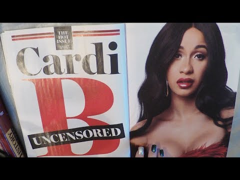 ASMR Cardi B Magazine Flip Through With Juicy Gum Chewing & Popping. Close Whisper.