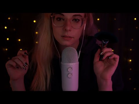 ASMR | slow Mic & Face Brushing - breathy whispering, visuals, blue yeti