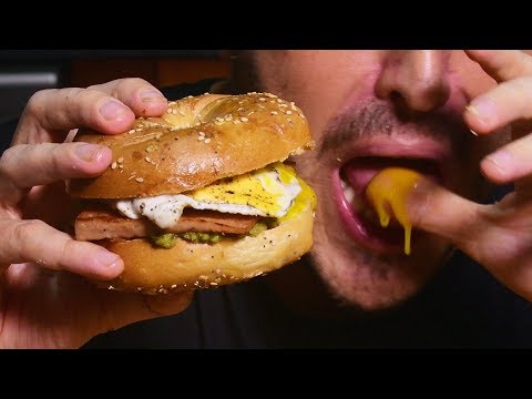 ASMR MESSY Spam Bagel ( Cooking Eating Sounds ) No Talking | Nomnomsammieboy