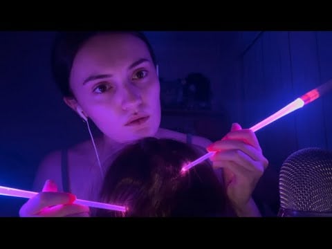 ASMR Hair Parting, Brushing and Scalp Scratching on Melissa (with comb and lightsabers)