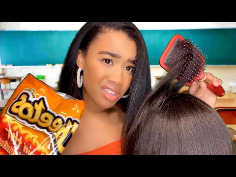 ASMR Hot Cheeto Girl Does Your Hair In Class 💇‍♀️🔥 ASMR Hair Play