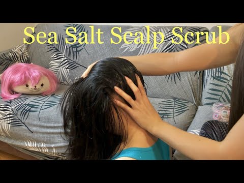 ASMR Sea Salt + Coconut Oil SCALP SCRUBBING MASSAGE w. HAIR PULLlNG TECHNIQUE! *Lotsa Scratching*