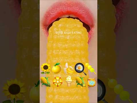 @AngelEATING777 asmr (YELLOW FOODS) EMOJI FOOD KOHAKUTO JELLY 노란색 이모지 먹방 코하쿠토 젤리 꿀 eating sounds