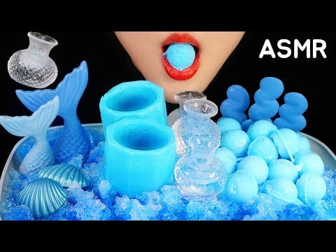 ASMR MERMAID FOOD ASMR EDIBLE OCEAN ASMR BLUE FOOD ASMR ICE EATING
