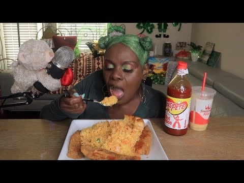 Fish Shrimp Fried Rice ASMR Eating Sounds