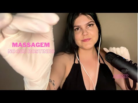 ASMR - Massagem Facial em Você / Com luvas, voz suave e sons de boca