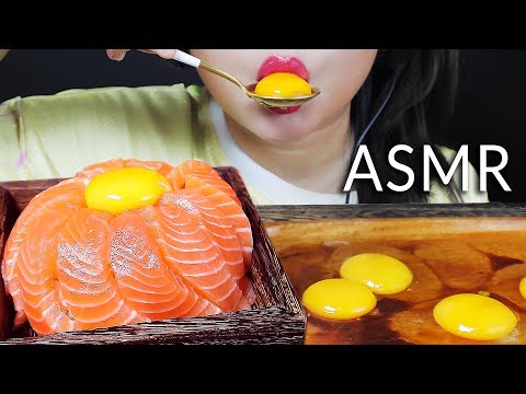 ASMR EATING RAW EGGS AND RAW SALMON RICE EATING SOUNDS | LINH-ASMR mukbang 먹방 linhasmr