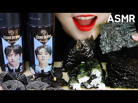 ASMR BTS COFFEE, GIMBAP, HARIBO LICORICE CANDY, BLACK FOOD ASMR