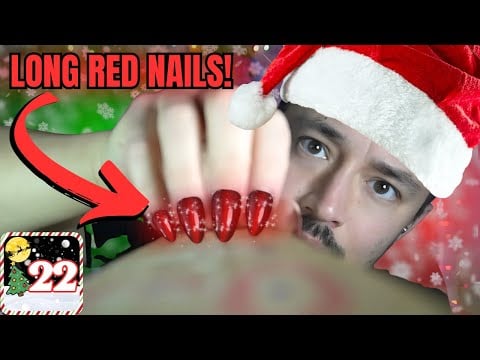 🎄 LONG RED NAILS ~ 🔴 Sensitive Taps, Scratches, and TINGLES 🔴✨ | Day 22 Christmas LIVES 🎅