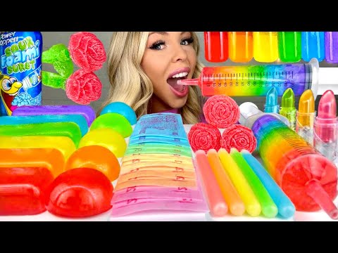 ASMR JELLY ICE BARS, EDIBLE MONEY, GIANT SYRINGE, SOUR CANDY MUKBANG 먹방