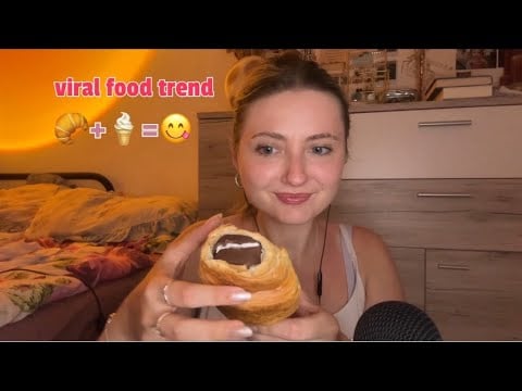 ASMR | eating viral croissant and magnum ice cream bar combo 🍦🥐 | clicky german whispers 