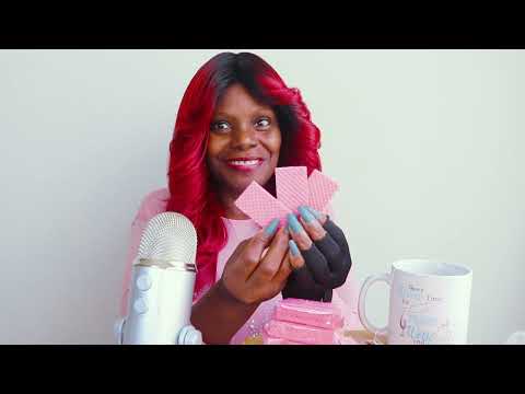 Sugar Wafer Strawberry With Ginger Tea ASMR Eating Sounds