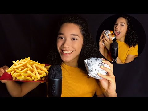 ASMR COMENDO HAMBURGUER + BATATA FRITA E BATE PAPO